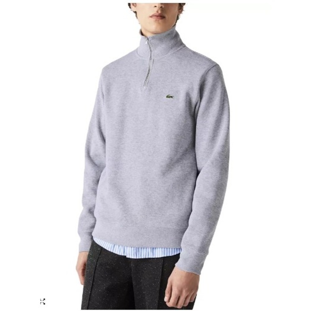 Lacoste Quarter Zip Cotton Sweater XL Size 6 Grey Crocodile Logo Pullover - Picture 8 of 8